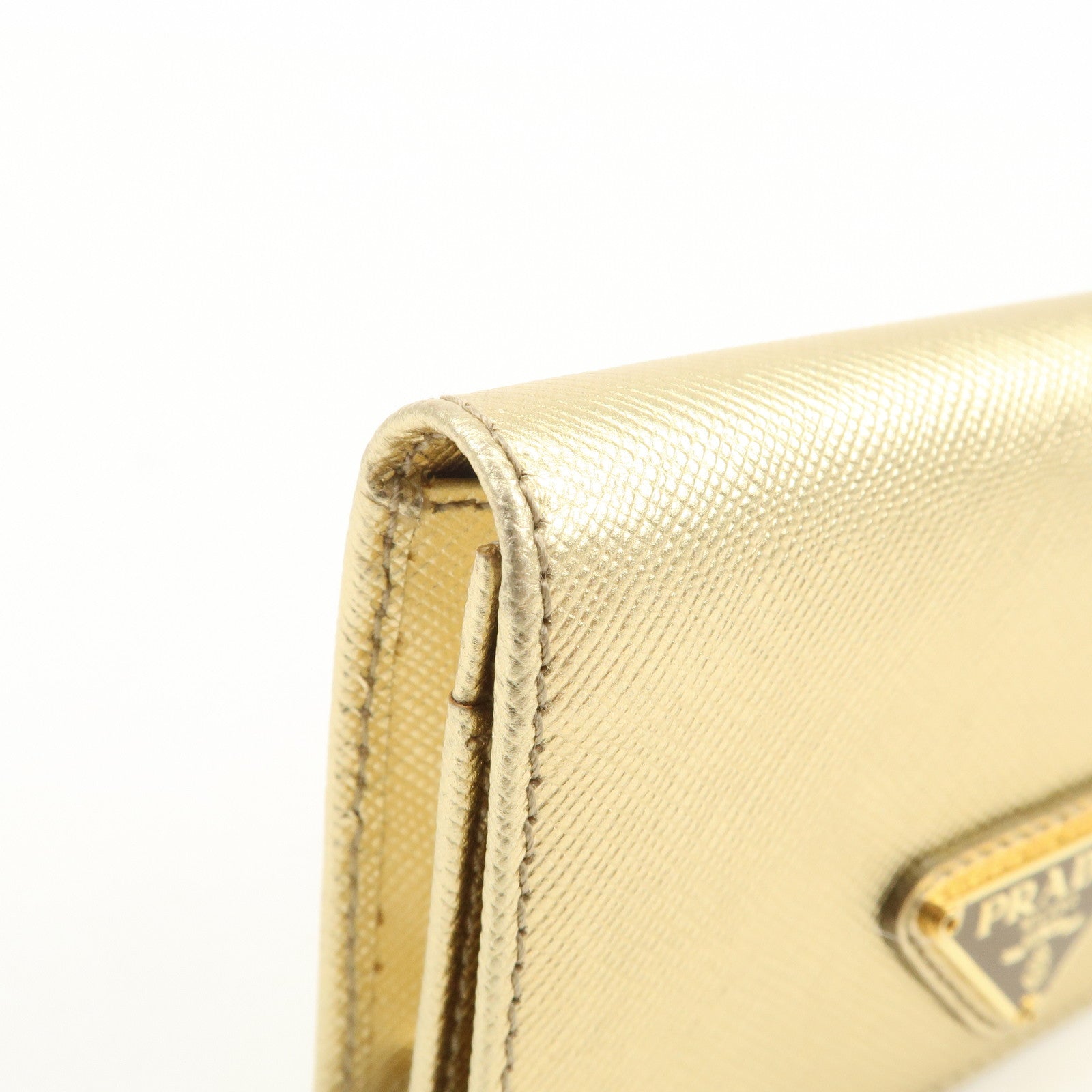 PRADA Triangle Logo Saffiano Leather Card Holder Card Case Gold