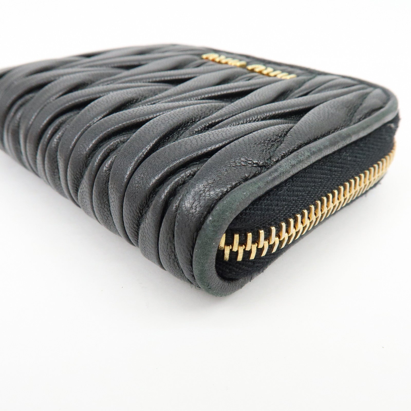 MIU MIU Matelasse Nappa Leather Compact Wallet Black 5MM268