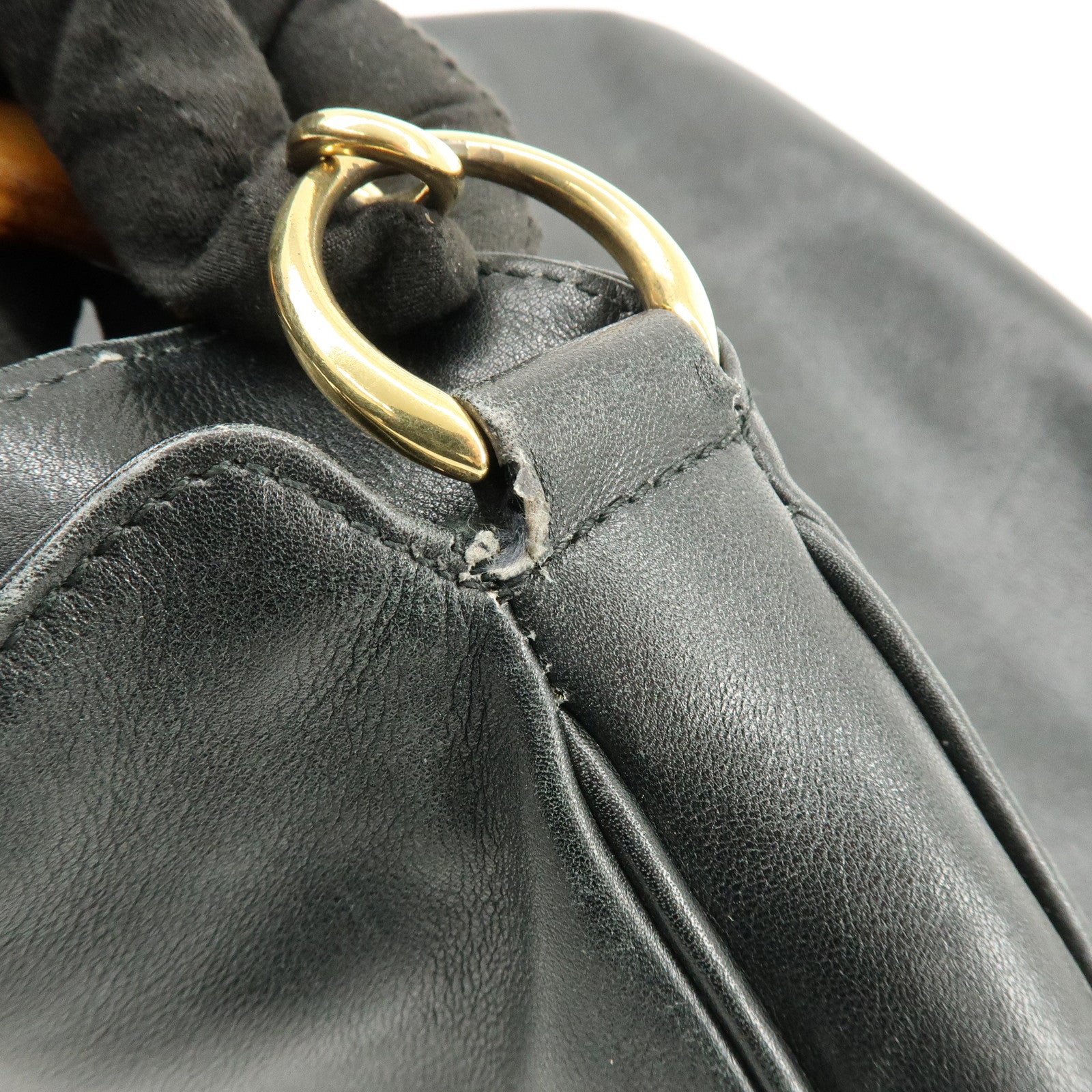 GUCCI Bamboo Leather 2Way Hand Shoulder Bag Black 001・2058・1577・0