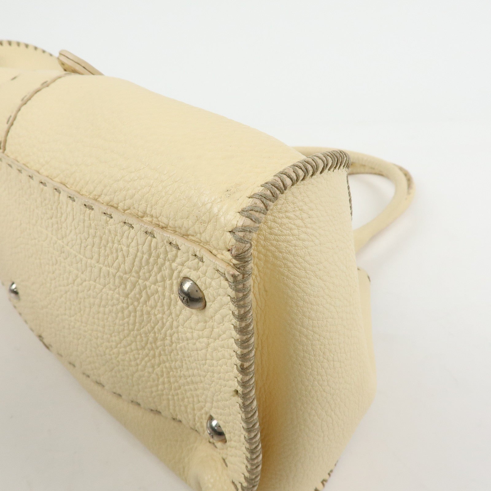 FENDI Selleria Leather Hand Bag Shoulder Bag Cream 8BR457