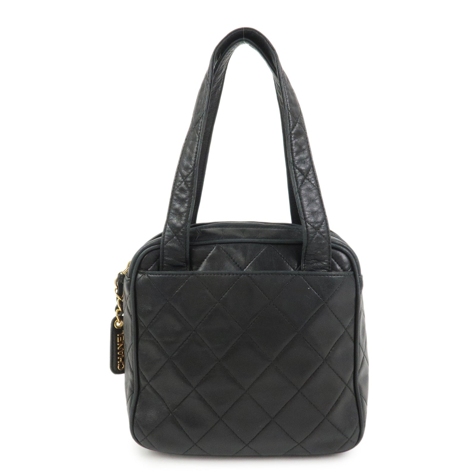CHANEL Matelasse COCO Mark Lamb Skin Hand Bag Black