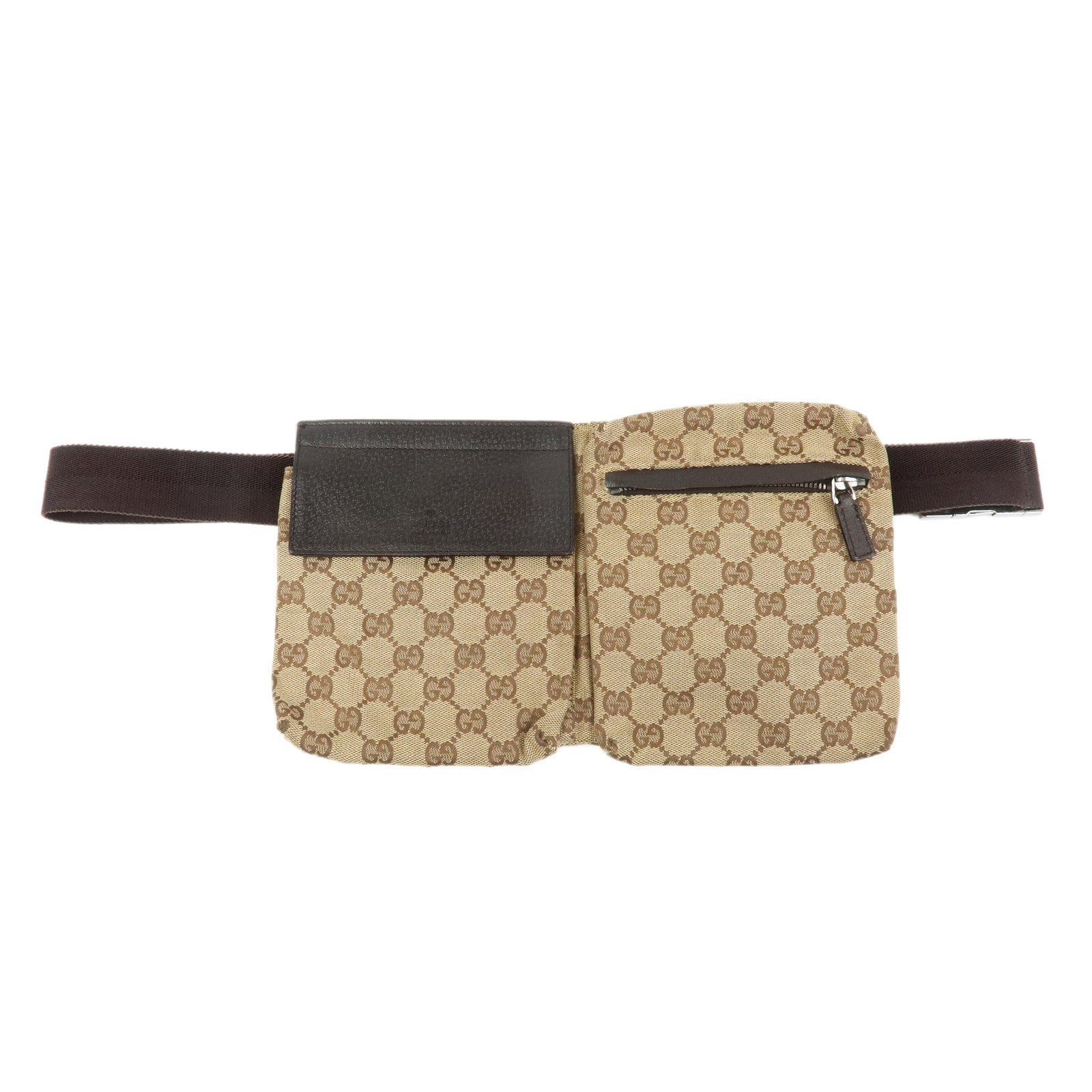 GUCCI GG Canvas Leather Waist Pouch Body Bag Beige Brown 28566