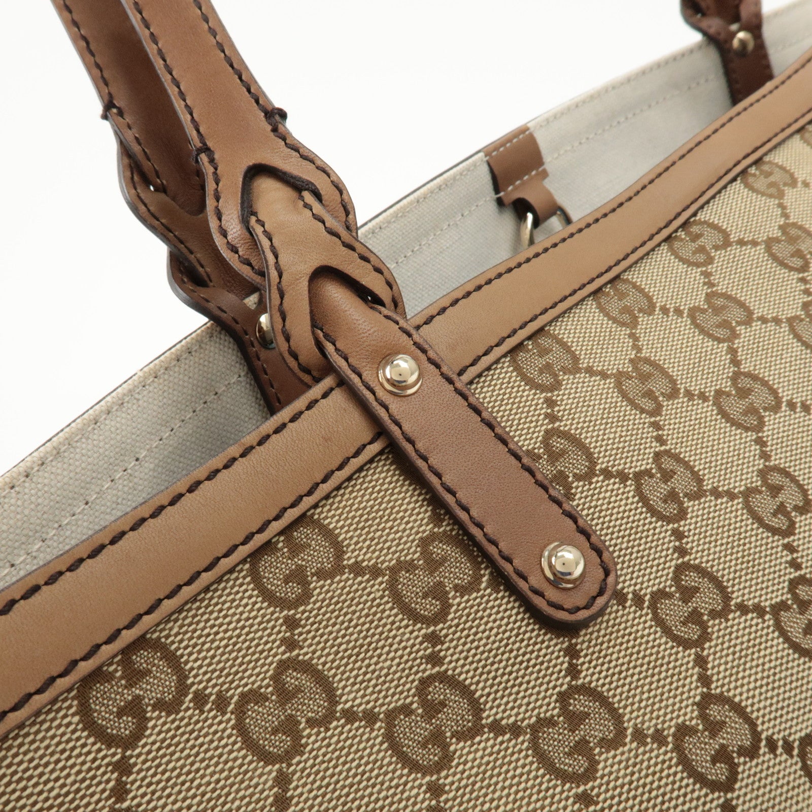GUCCI GG Canvas Leather Tote Bag Beige Brown 247209 Used