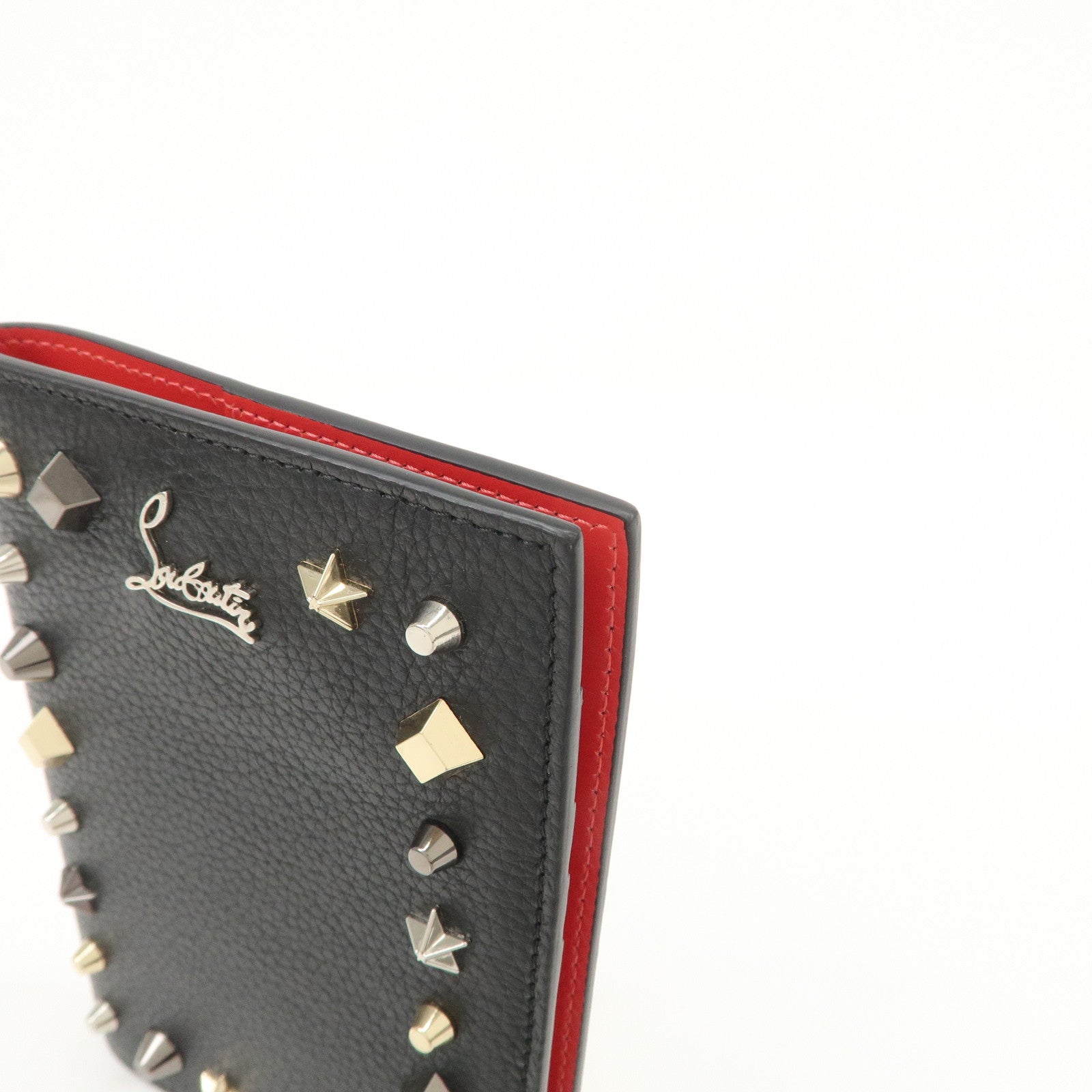 Christian Louboutin Studs Leather Passport Holder Card Case Black