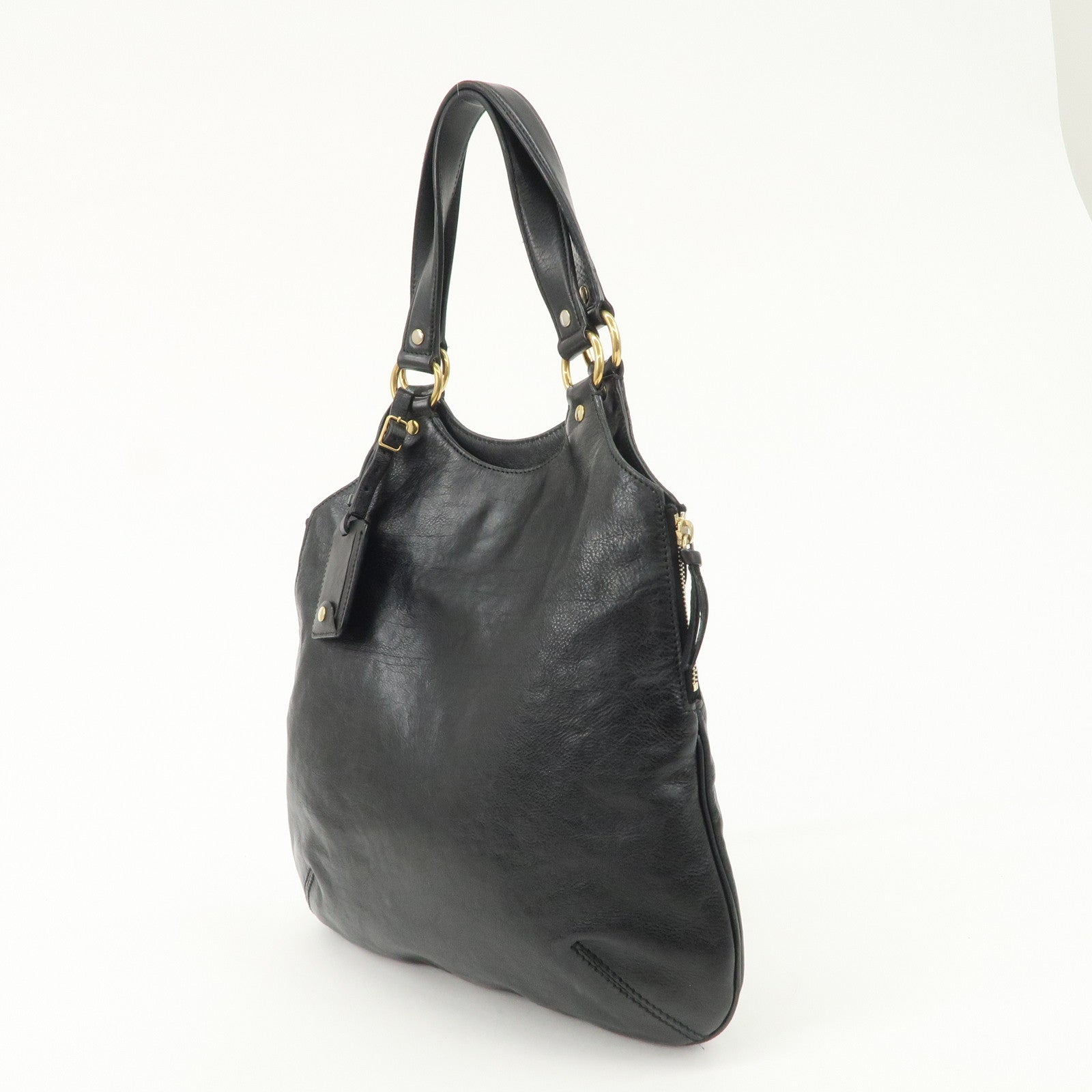 SAINT LAURENT Metropolis Rive Gauche Leather Tote Bag Black 177739