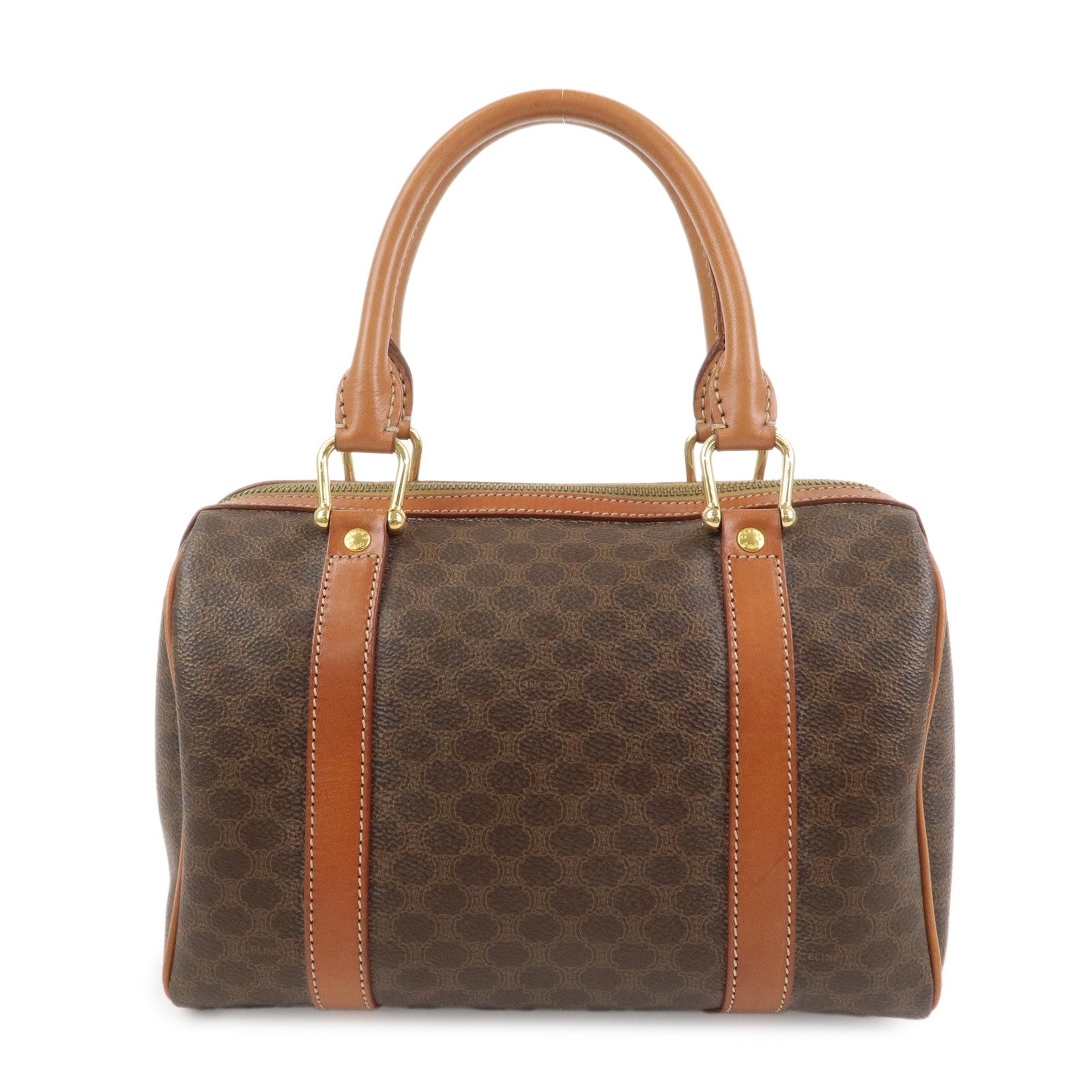 CELINE Macadam PVC Leather Boston Bag Hand Bag Brown
