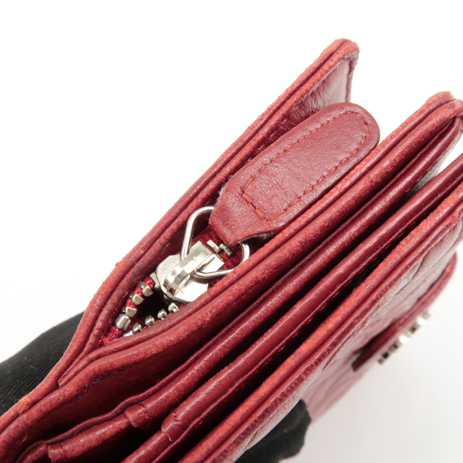 CHANEL COCO Mark Camelia Leather Bi-fold Wallet Red A50087 Used