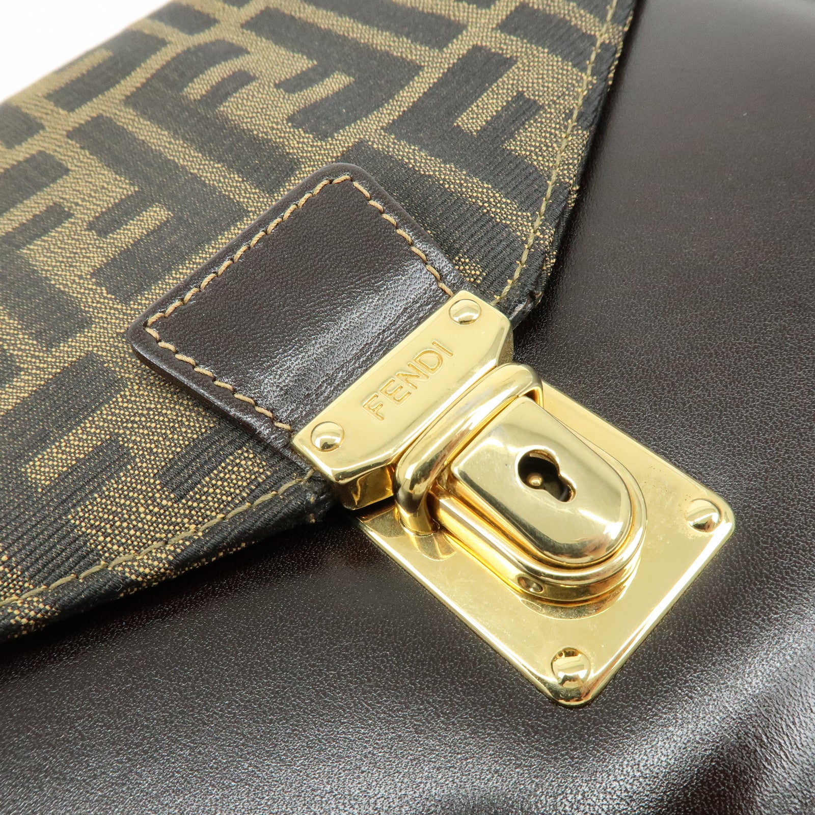 FENDI Zucca Canvas Leather Wrist Bag Clutch Bag Pouch Brown Black