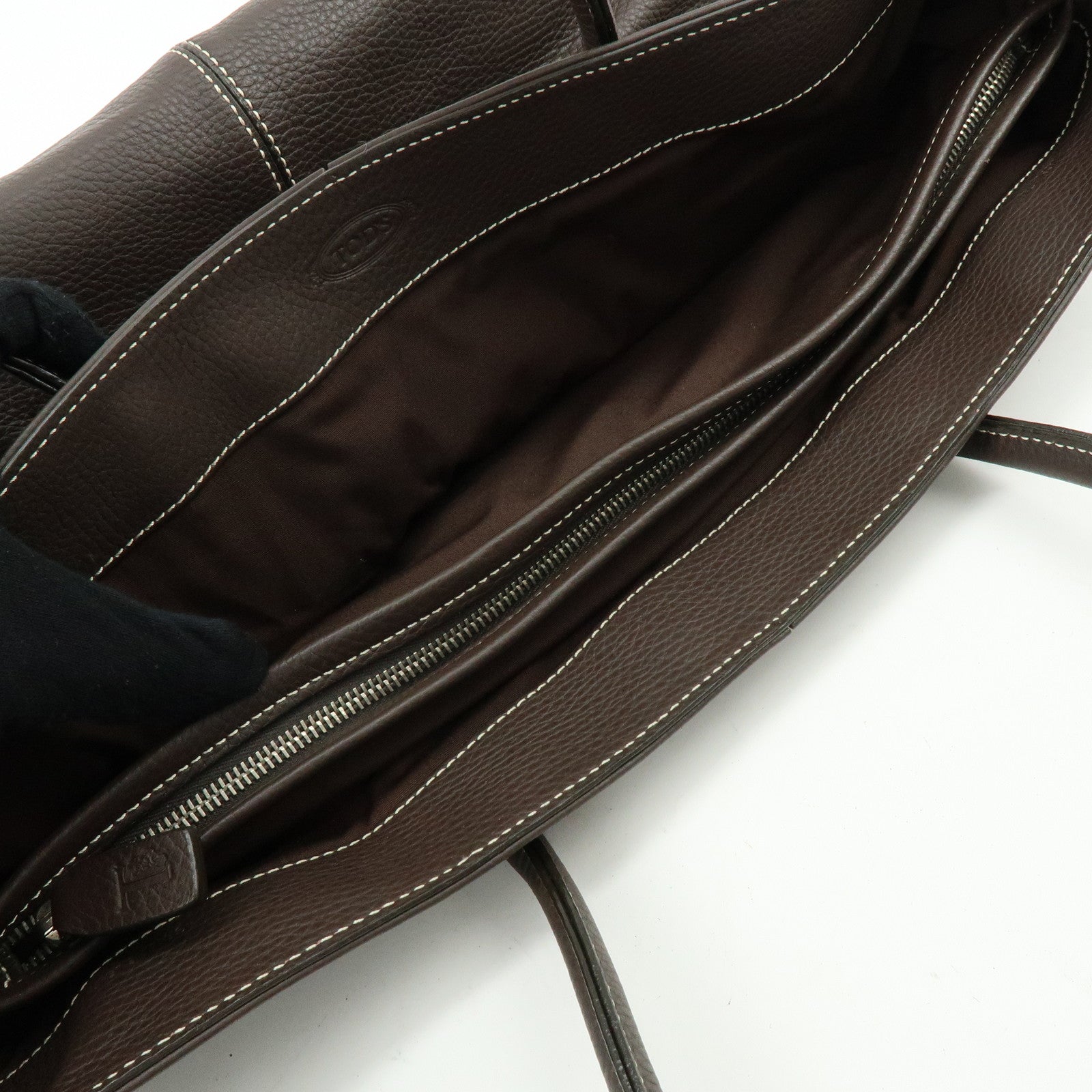 TOD'S Logo Leather Tote Bag Shoulder Bag Brown