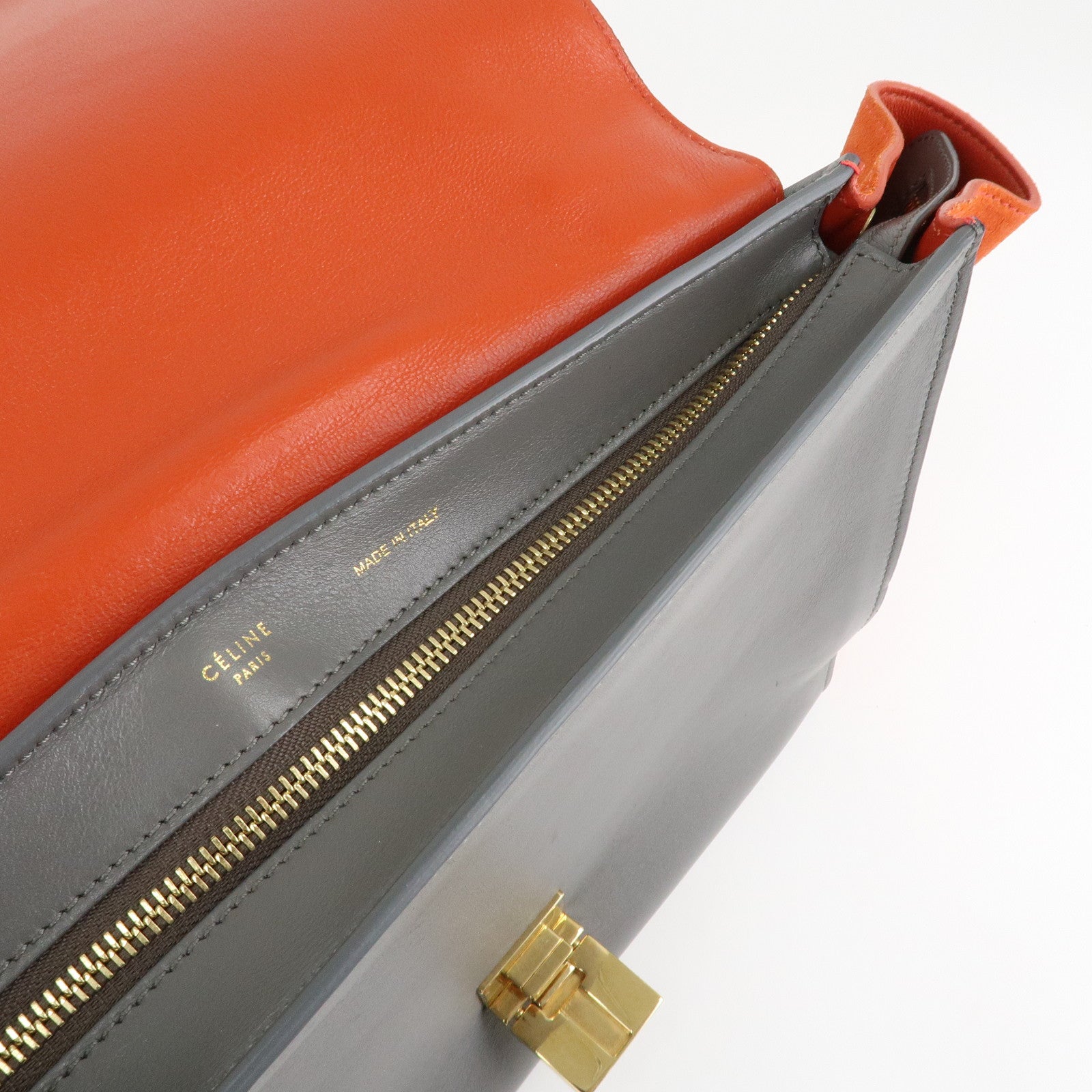 CELINE Trapeze Leather Suede 2Way Hand Shoulder Bag Black Orange