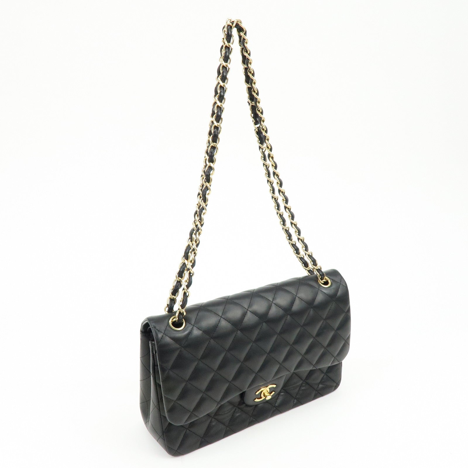 CHANEL Matelasse Lamb Skin Chain Shoulder Bag Black A58600