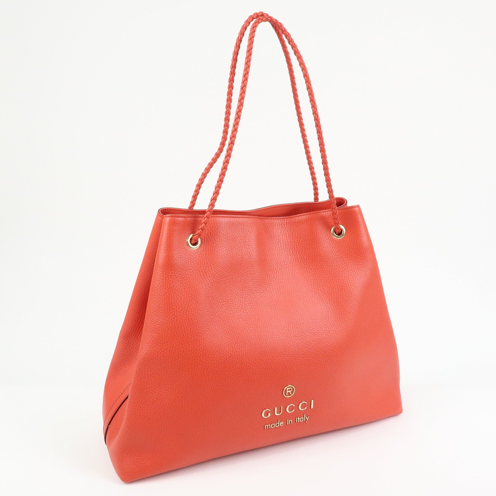 GUCCI Logo Leather Tote Bag Shoulder Bag Hand Bag Red 380118