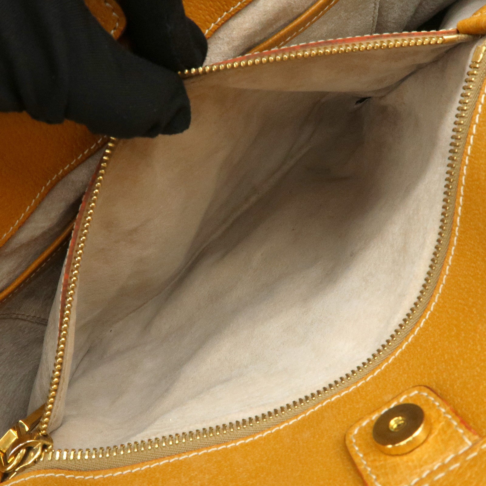 PRADA Triangle Logo Leather Canvas 2 Way Tote Bag Beige Brown