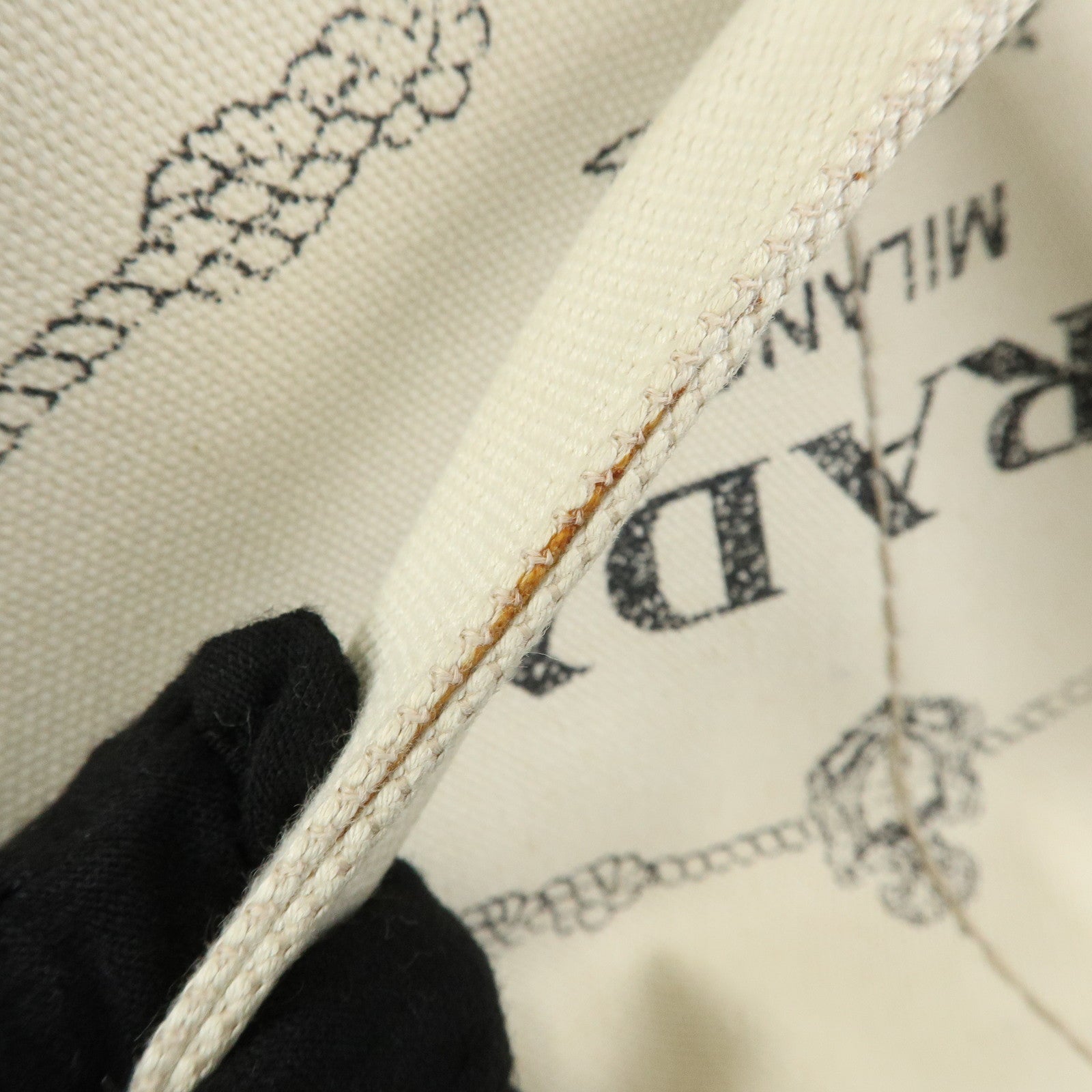 PRADA Canapa Large Triangle Logo Tote Hand Bag Ivory BN1872