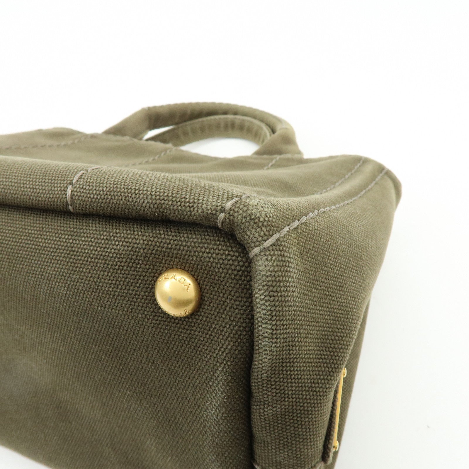 PRADA Canapa Mini Triangle Logo Canvas Tote Hand Bag Khaki BN2439