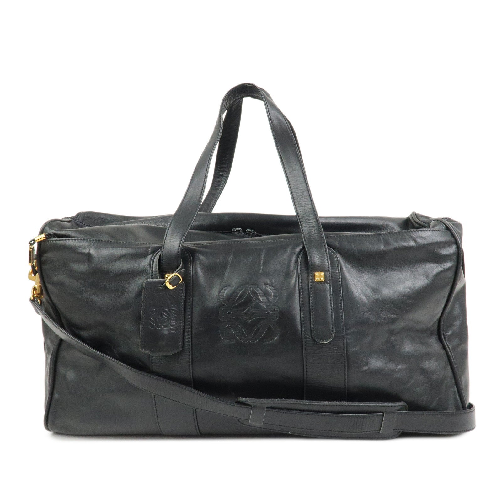 LOEWE Anagram Leather 2Way Bag Boston Bag Shoulder Bag Black
