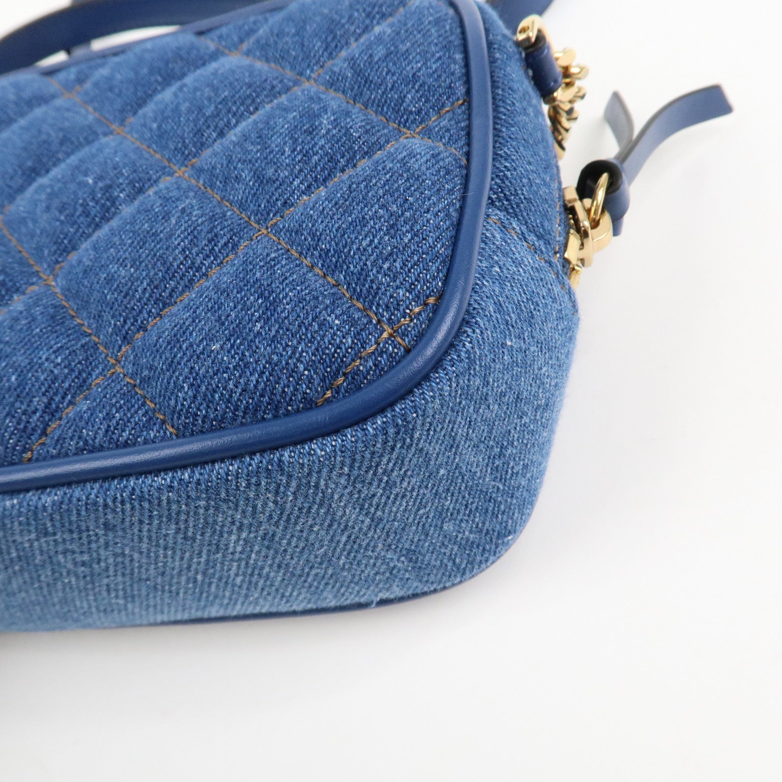 GIANNI VERSACE Denim Leather Chain Shoulder Bag Blue