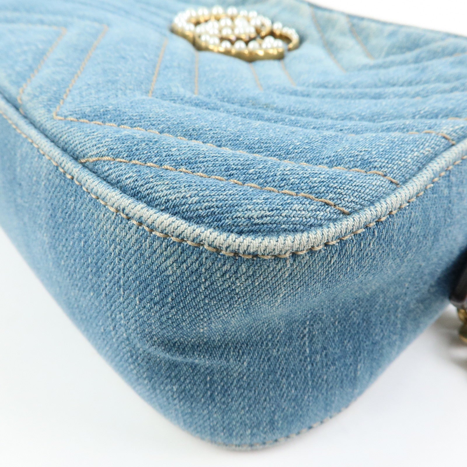GUCCI GG Marmont Denim Leather Shoulder Bag Indigo Blue 447632