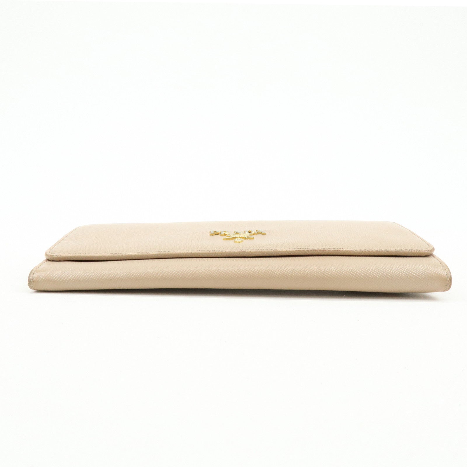 PRADA Logo Saffiano Leather Flap Bi-Fold Long Wallet Beige