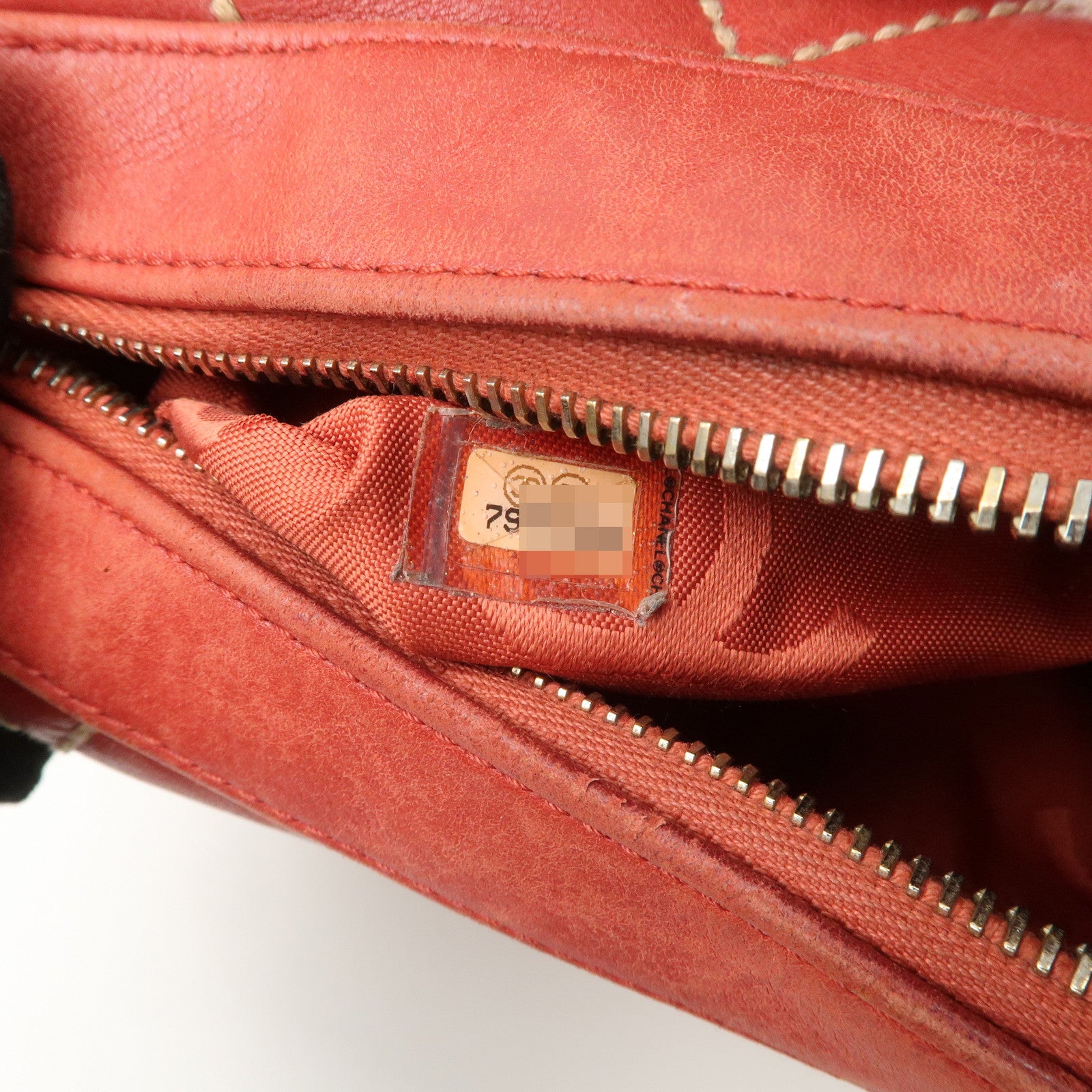 CHANEL COCO Mark Wild Stitch Lamb Skin Leather Hand Bag Red