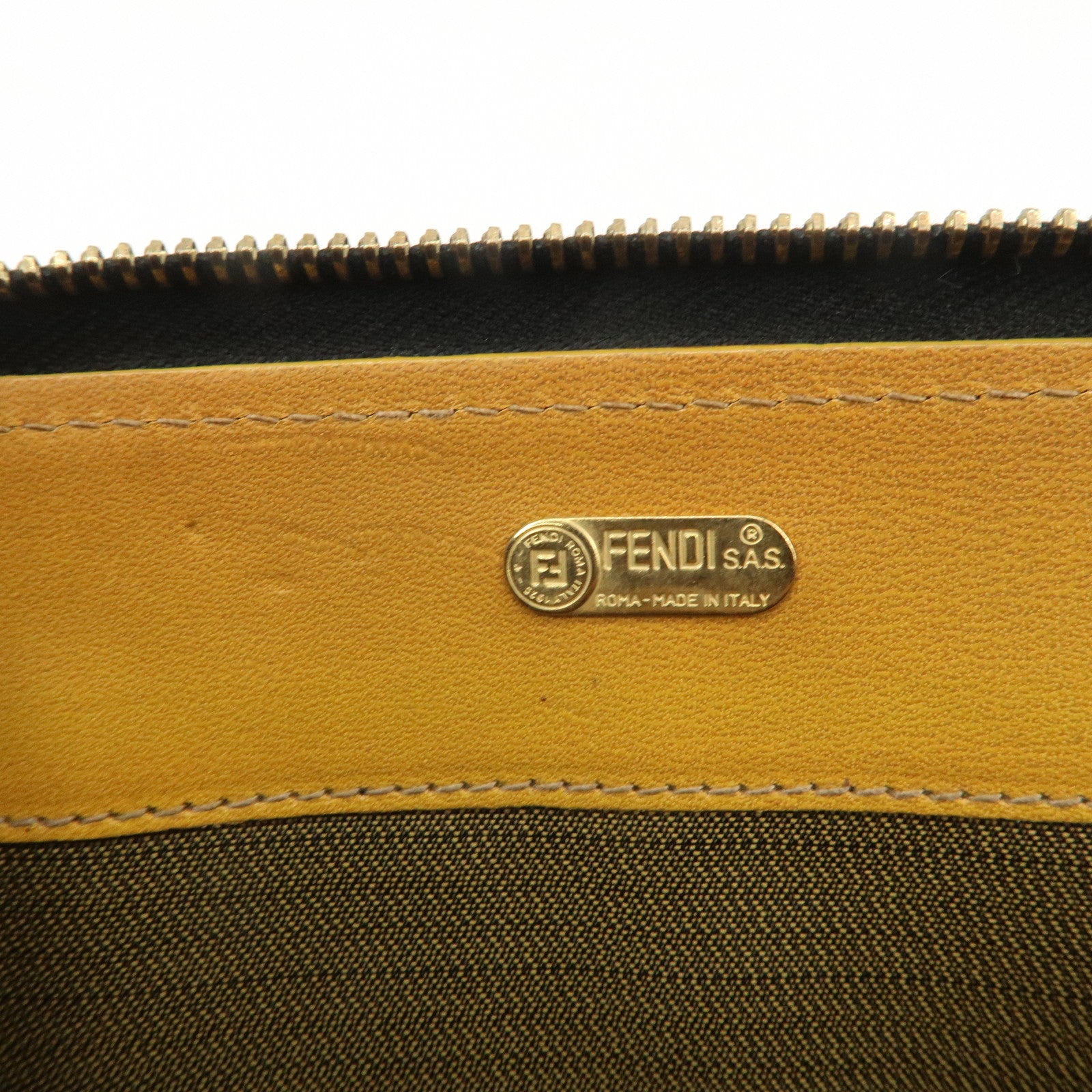 FENDI Logo Canvas Leather Hand Bag Animal Print Yellow Black 26347