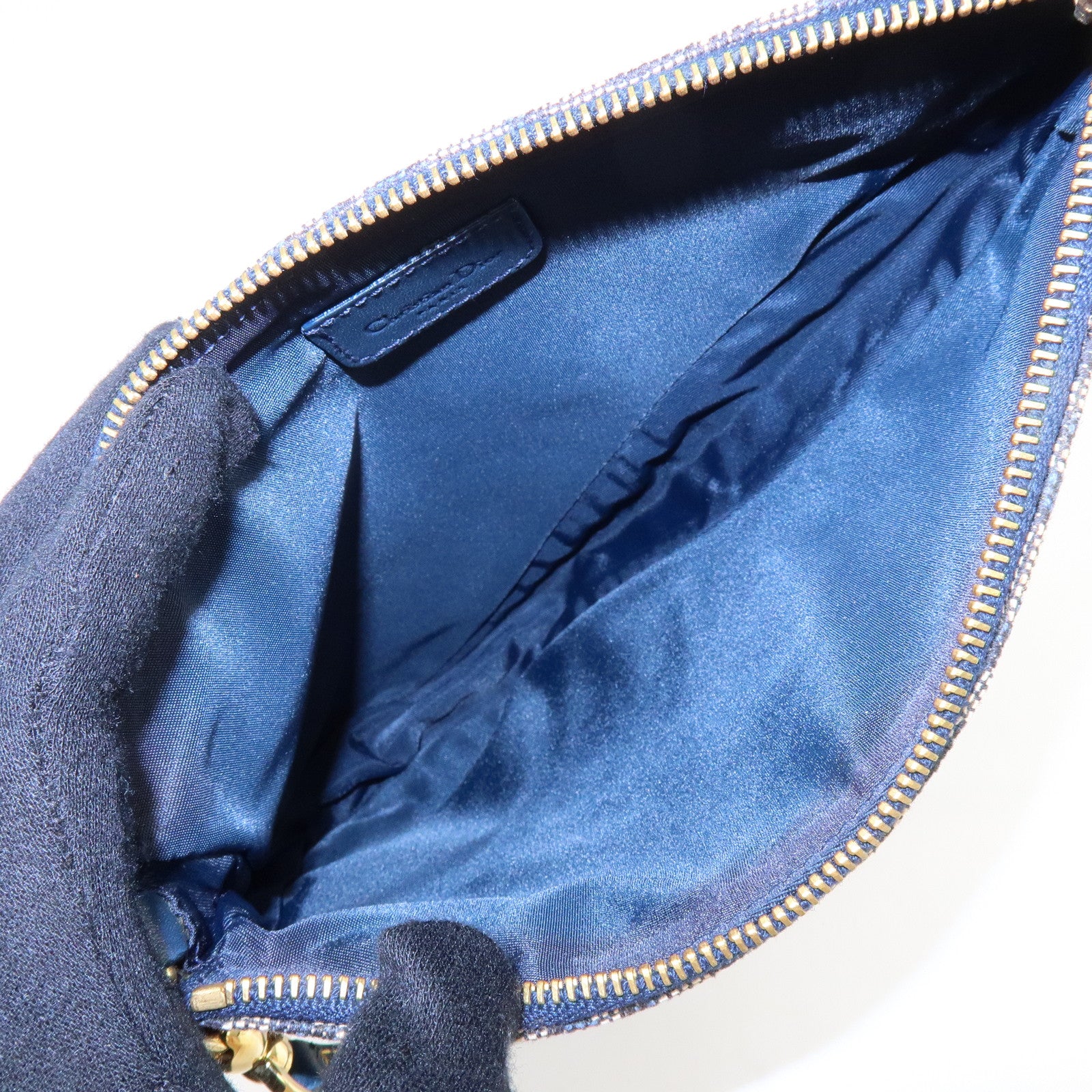 Christian Dior Trotter Jacguard Leather Saddle Bag Pouch Navy