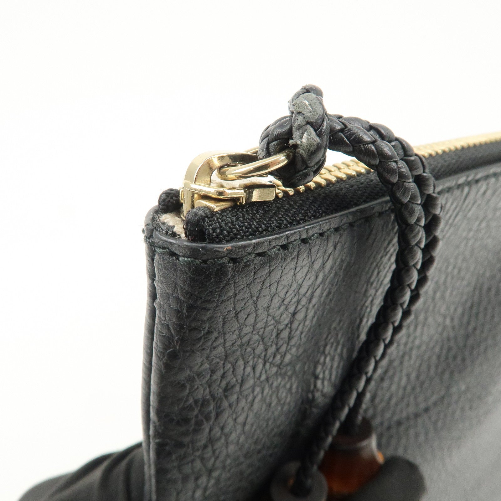 GUCCI Bamboo Leather Clutch Bag Second Bag Black 449653 Used
