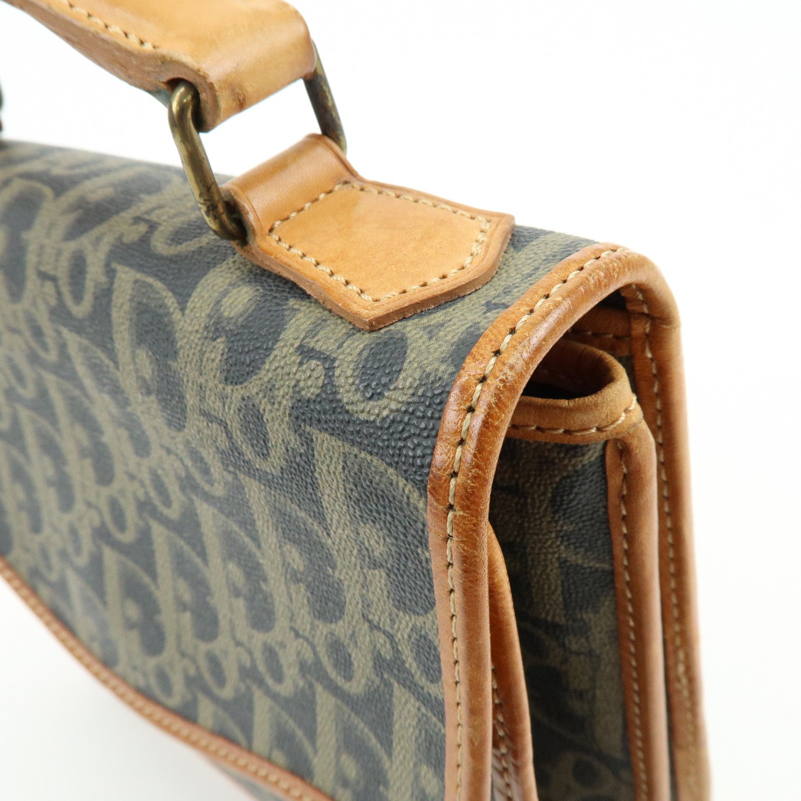 Christian Dior Trotter PVC Leather 2Way Bag Shoulder Bag Navy Brown