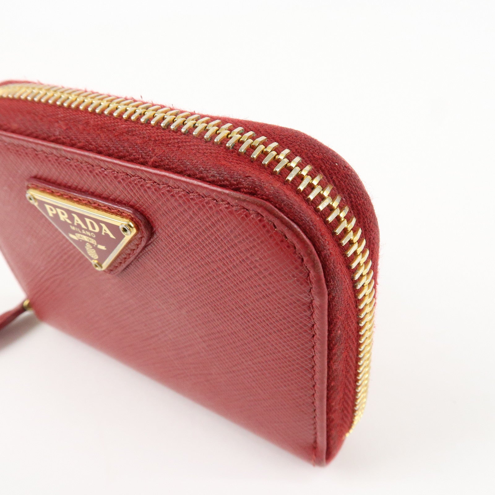 PRADA Triangle Logo Round Zippy Coin Case Red 1MO268 Used