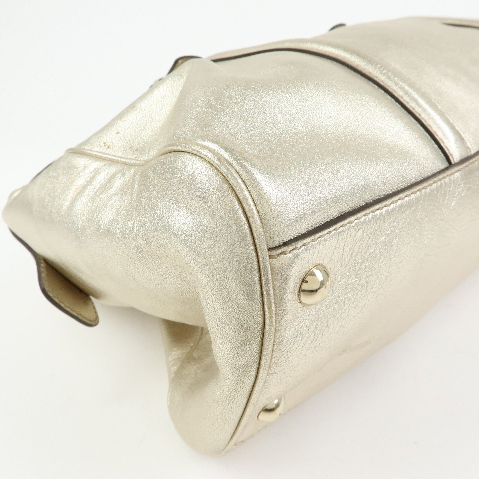 GUCCI Interlocking G Leather Boston Bag Hand Bag Gold 170010