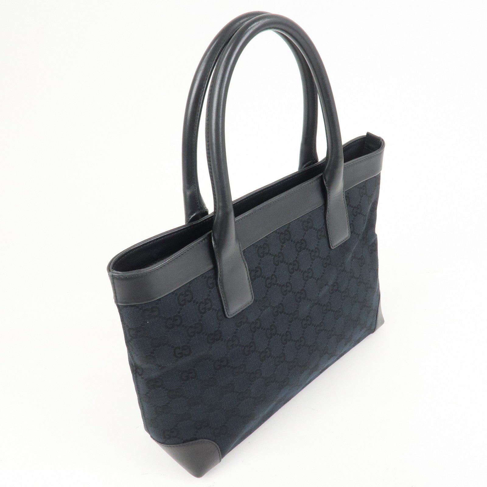 GUCCI GG Monogram Canvas Leather Tote Bag Hand Bag Black 002.1119