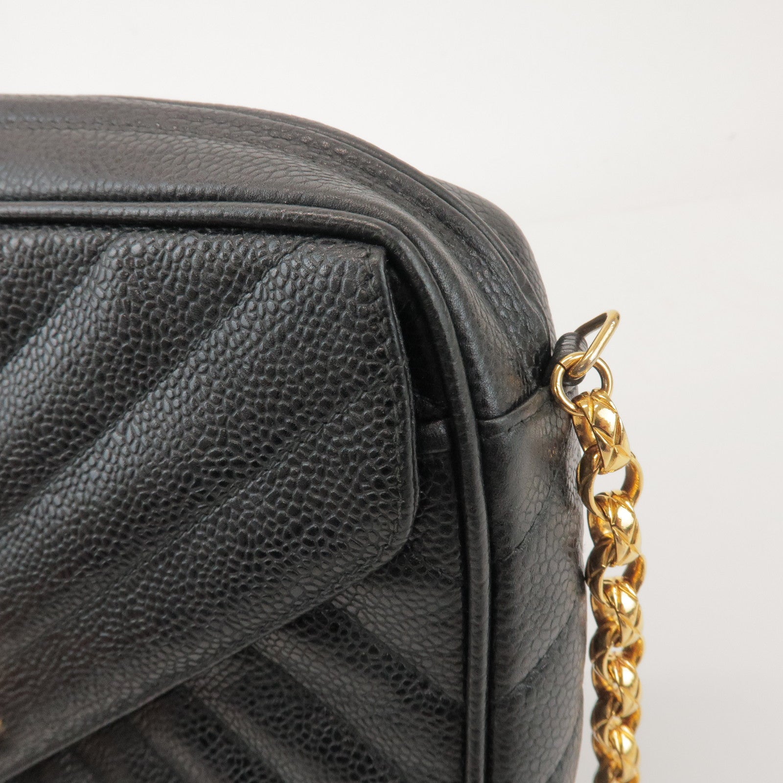 CHANEL Chevron V Stitch Caviarskin Chain Shoulder Bag Black