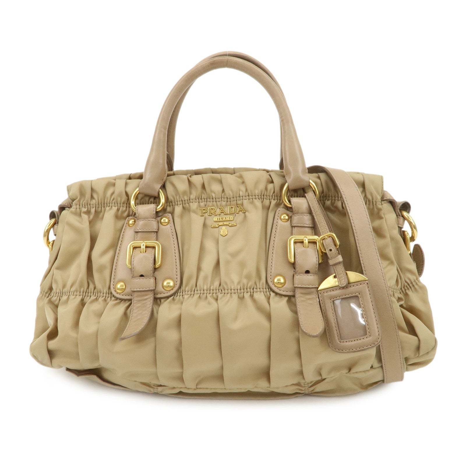 PRADA Logo Nylon Leather 2Way Shoulder Bag Hand Bag Beige BN1407