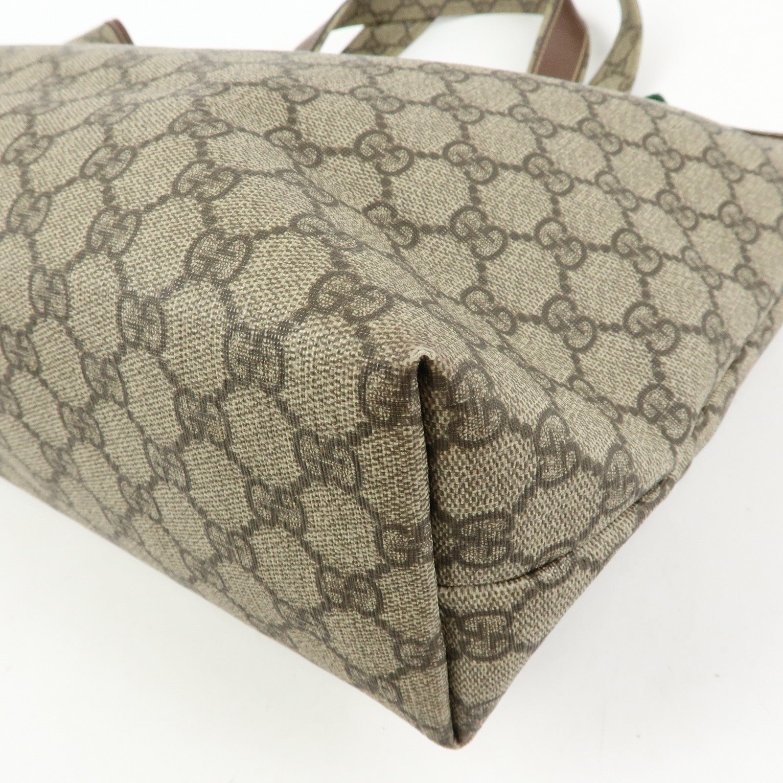 GUCCI GG Supreme Sherry Leather Tote Bag Beige Brown 211134
