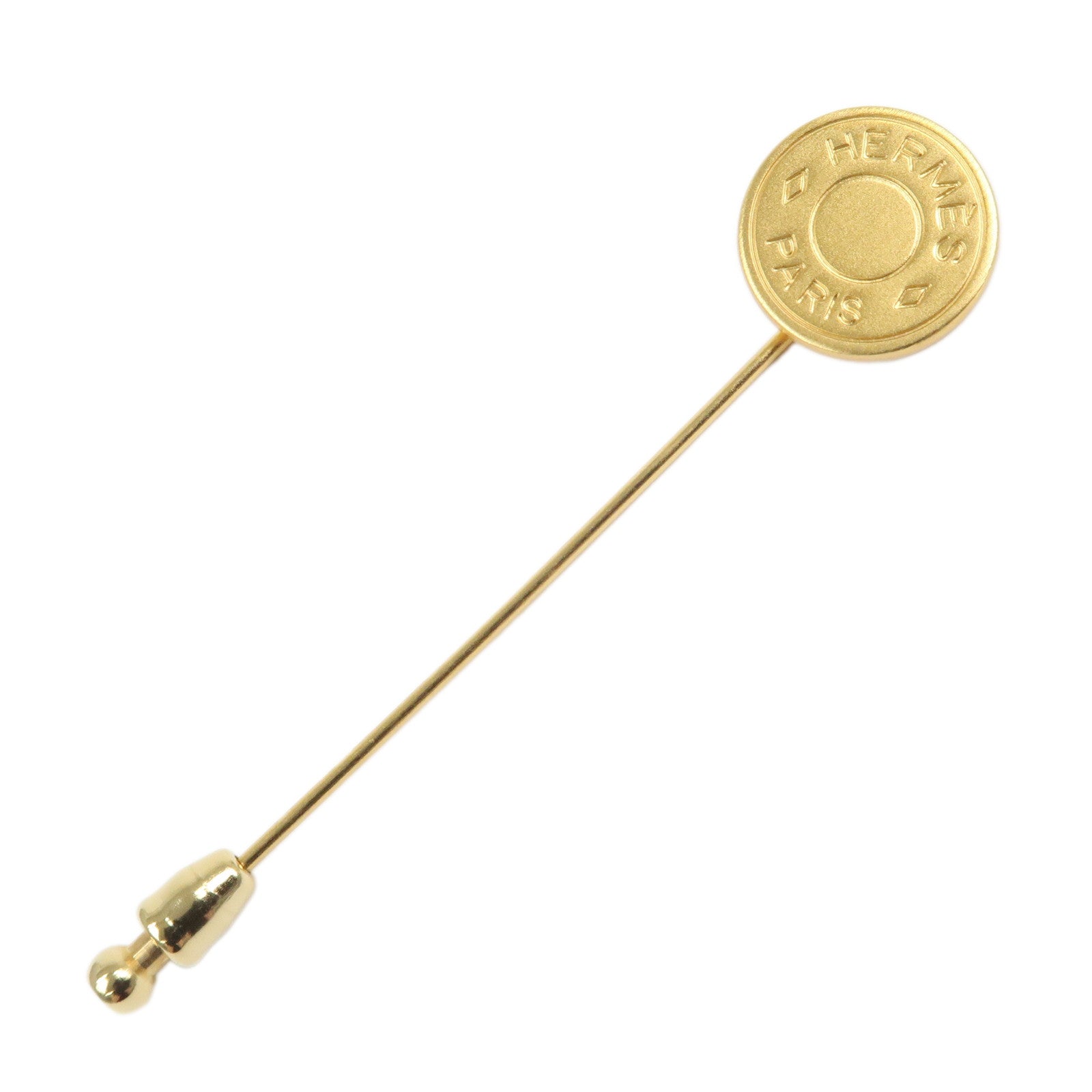HERMES Sellier Pin Brooch Metal Gold