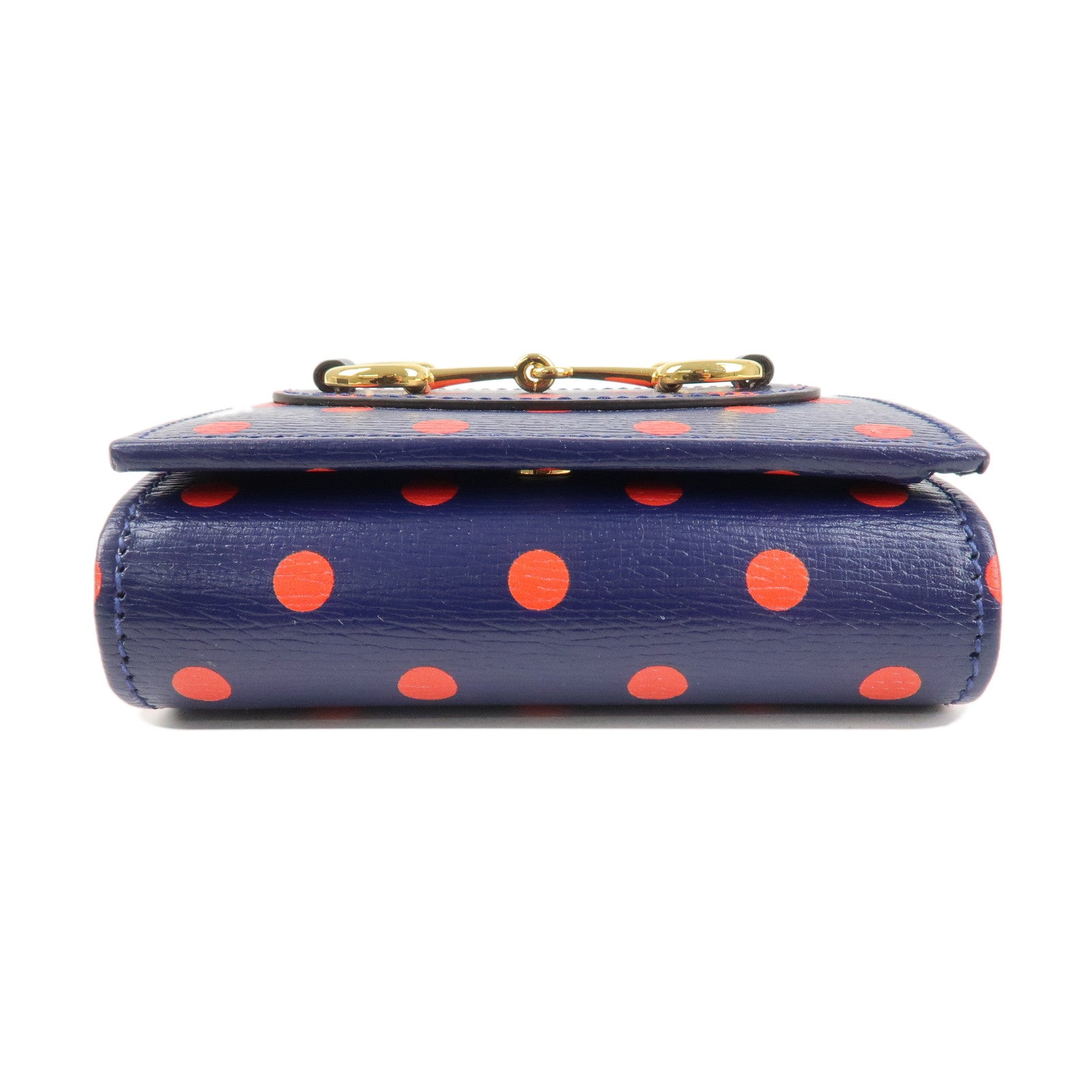 GUCCI Horsebit Dot Pattern Leather Bifold Wallet Navy Red 621891 Used