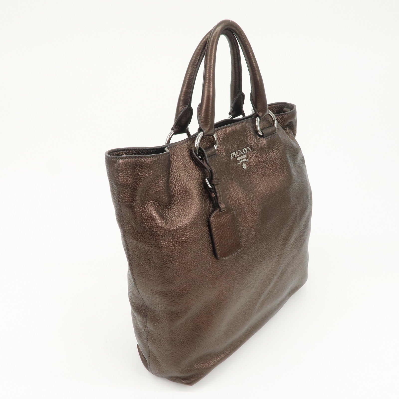 PRADA Leather 2Way Tote Bag Shoulder Bag Metallic Brown BN1713