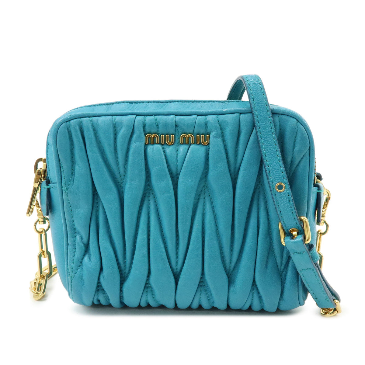 MIU MIU Matelasse Leather 2Way Bag Hand Shoulder Bag Blue RT0543