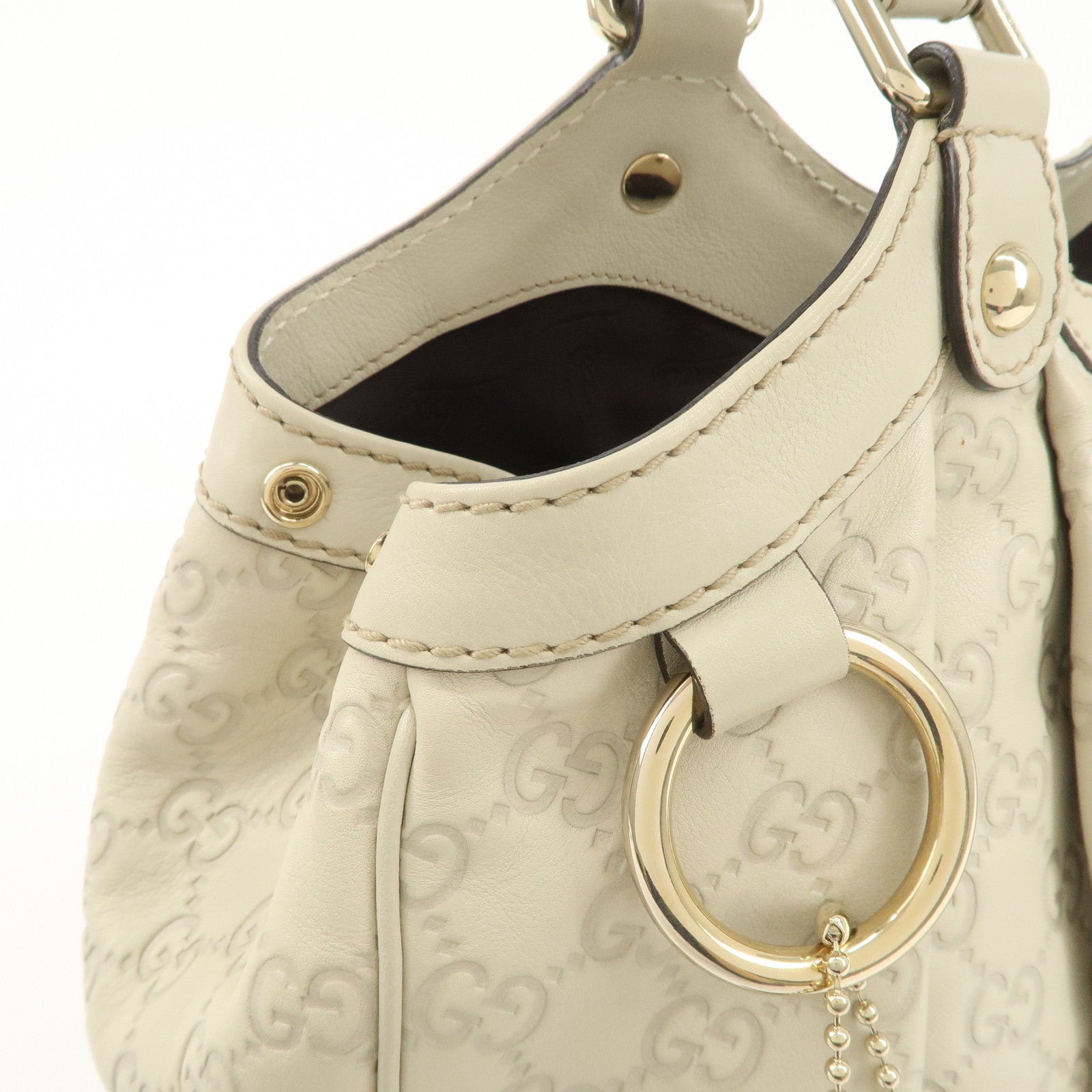 GUCCI Sukey Guccissima Leather Tote Bag Hand Bag Ivory 211944 Used
