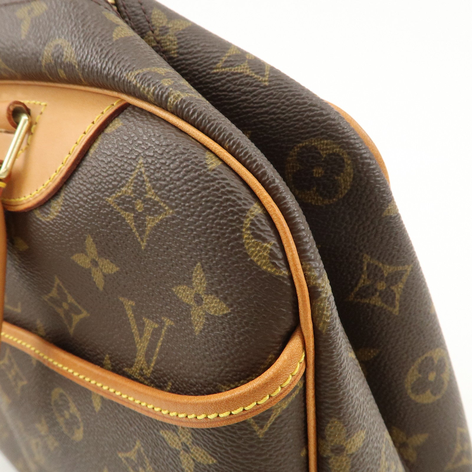 Louis Vuitton Leather Canvas Monogram Deauville Hand Bag Boston Bag Brown Gold Hardware M47270 Used