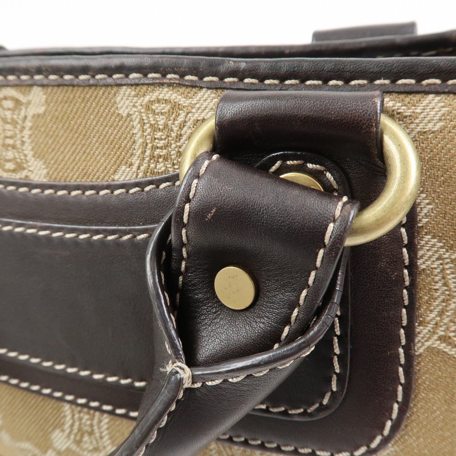 CELINE Macadam Denim Leather Boogie Bag Hand Bag Tote Bag Brown