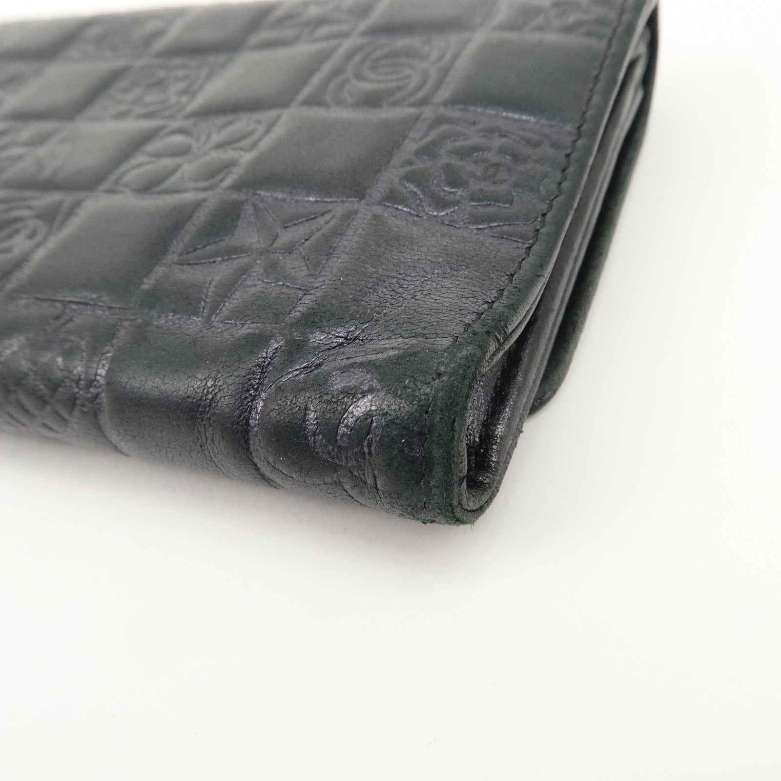 CHANEL Icon Line COCO Mark Lamb Skin Bi-fold Wallet Black Used