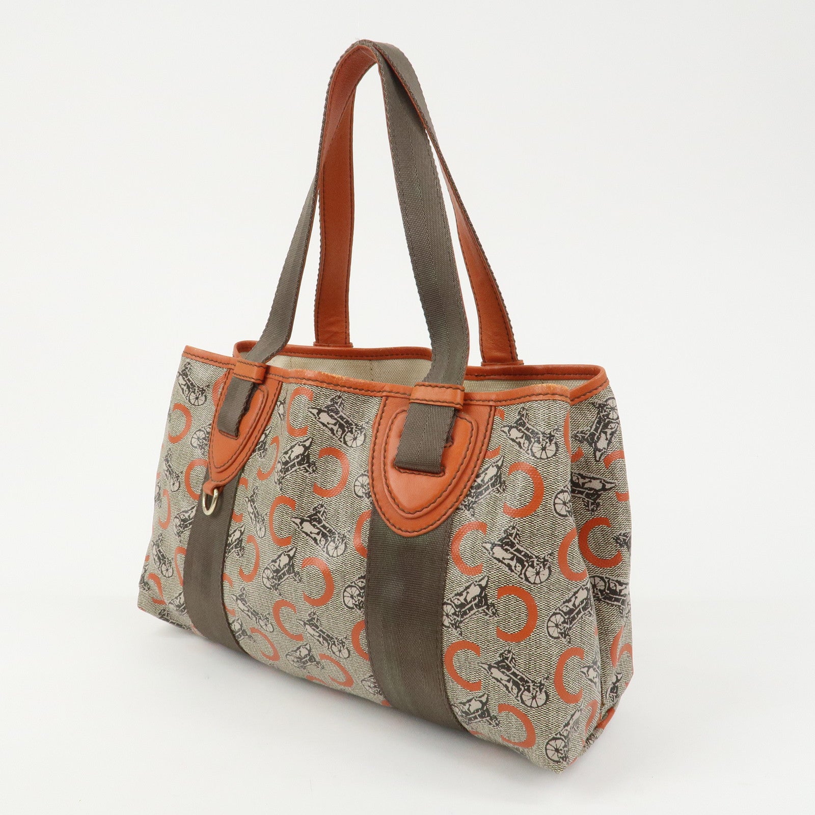 CELINE C Macadam PVC Canvas Tote Bag Hand Bag Brown Orange