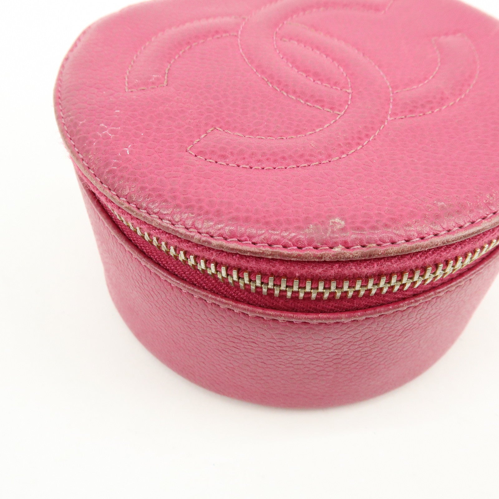 CHANEL Caviarskin Jewelry Case Cosmetic Case Accessory Pouch Pink