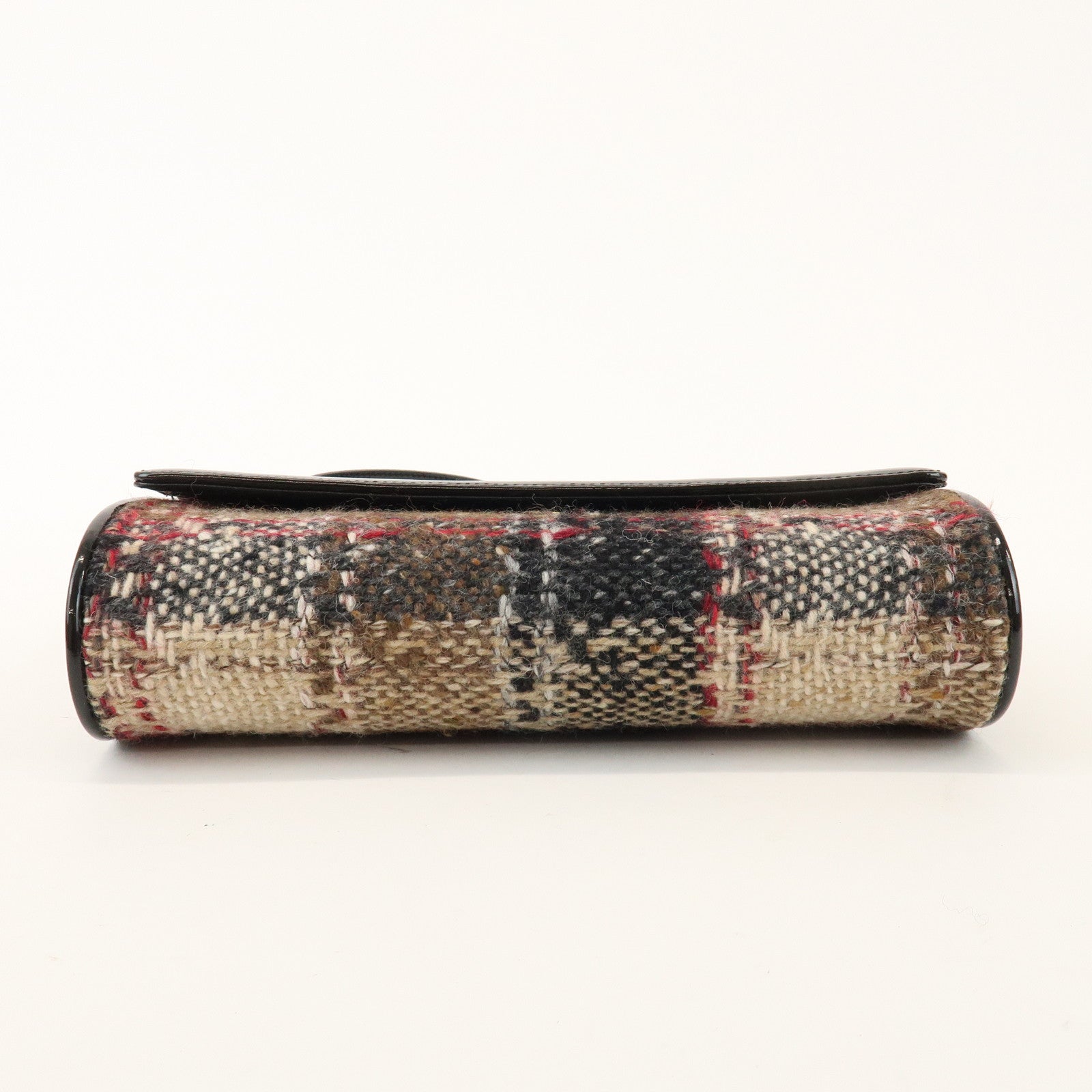 BURBERRY Tweed Patent Leather Suede Shoulder Bag Plaid Beige Black