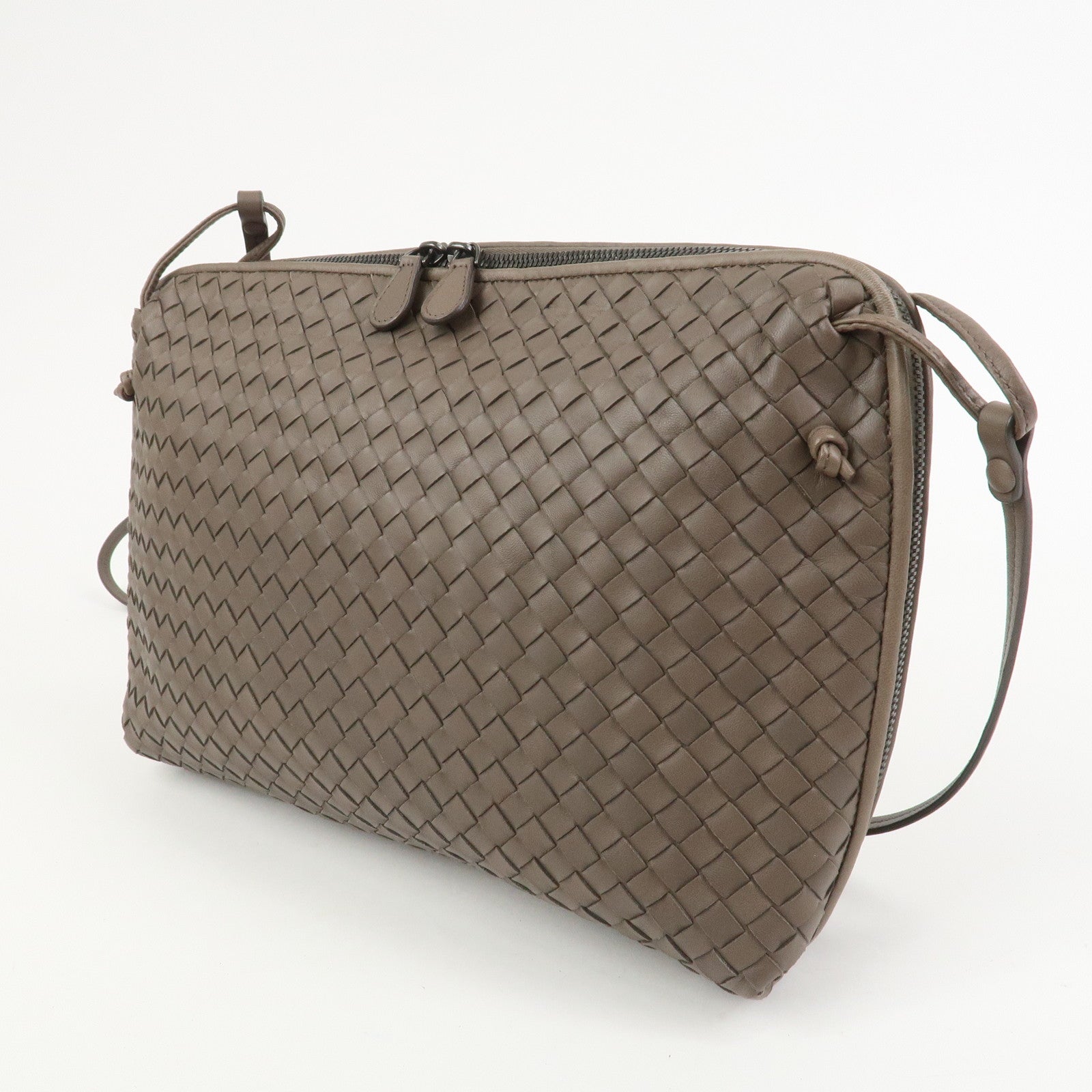 BOTTEGA VENETA Intrecciato Leather Shoulder Crossbody Bag Greige