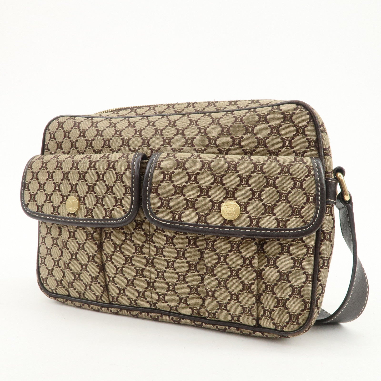 CELINE Macadam Canvas Leather Shoulder Bag Crossbody Bag Brown