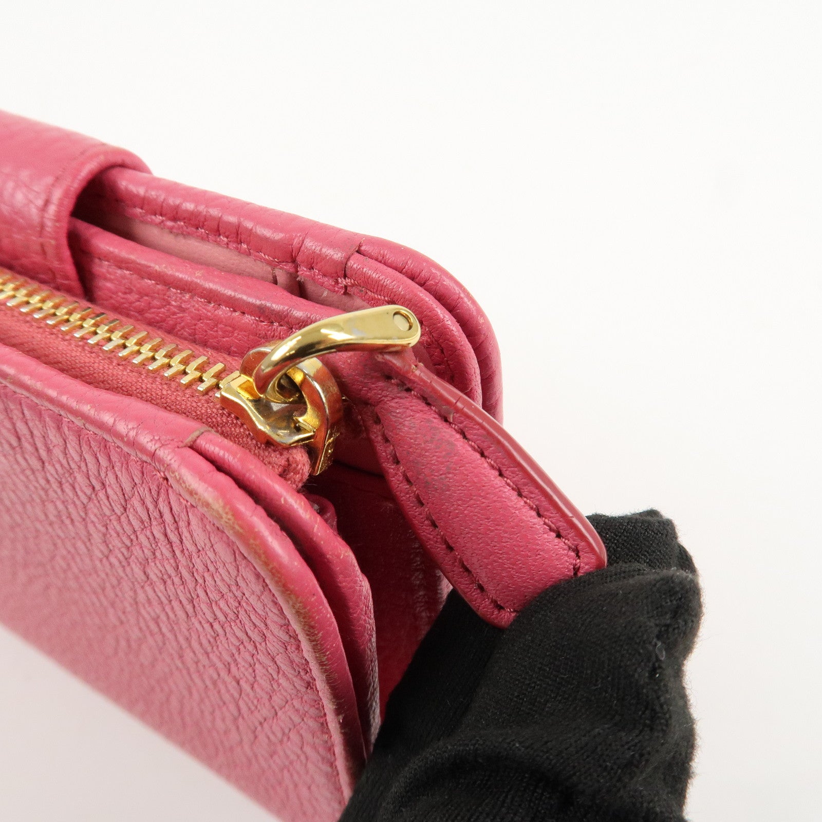 PRADA Logo Leather Bi-Fold Wallet Small Wallet Pink 1ML018 Used