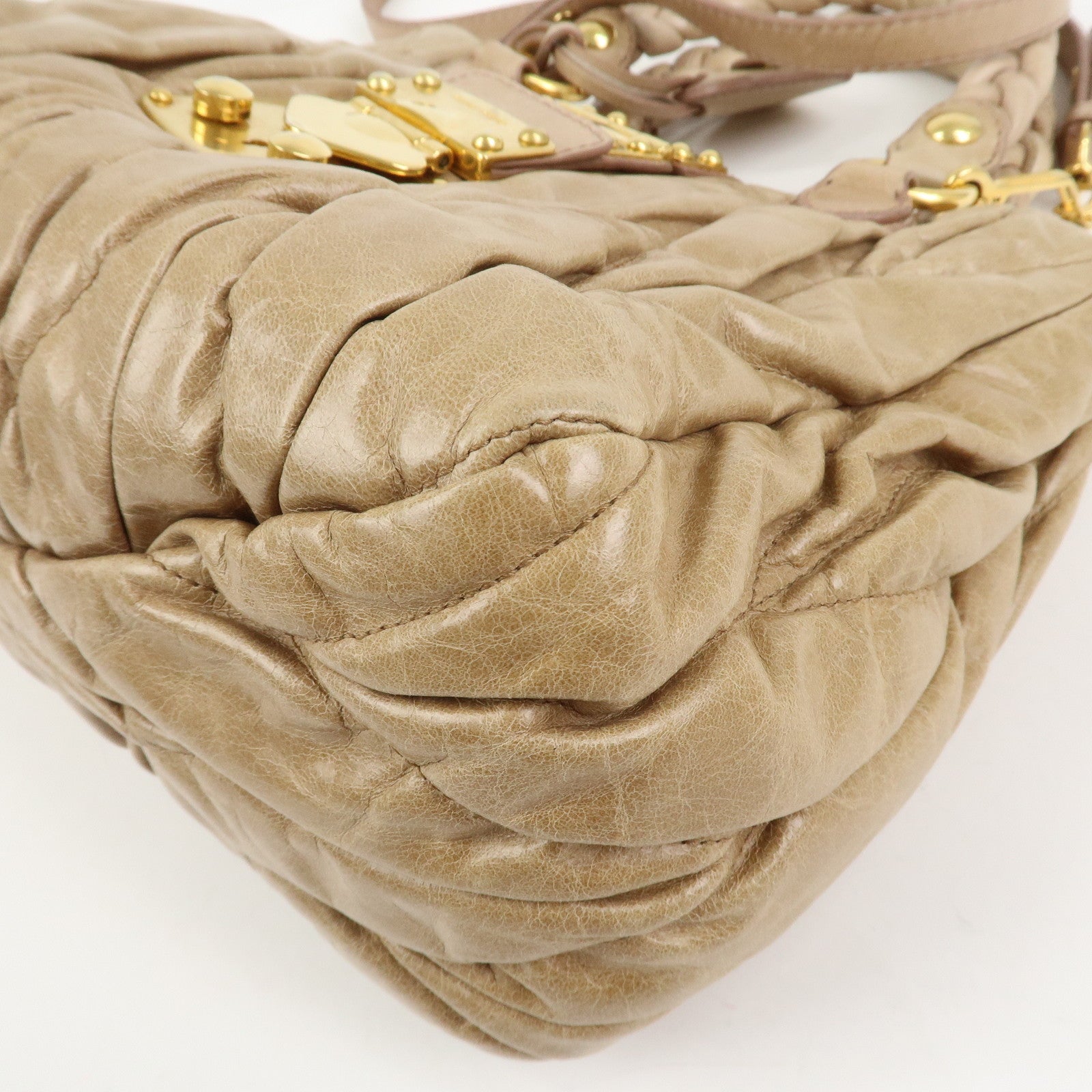 MIU MIU Matelasse Leather 2Way Bag Hand Bag Shoulder Bag Beige