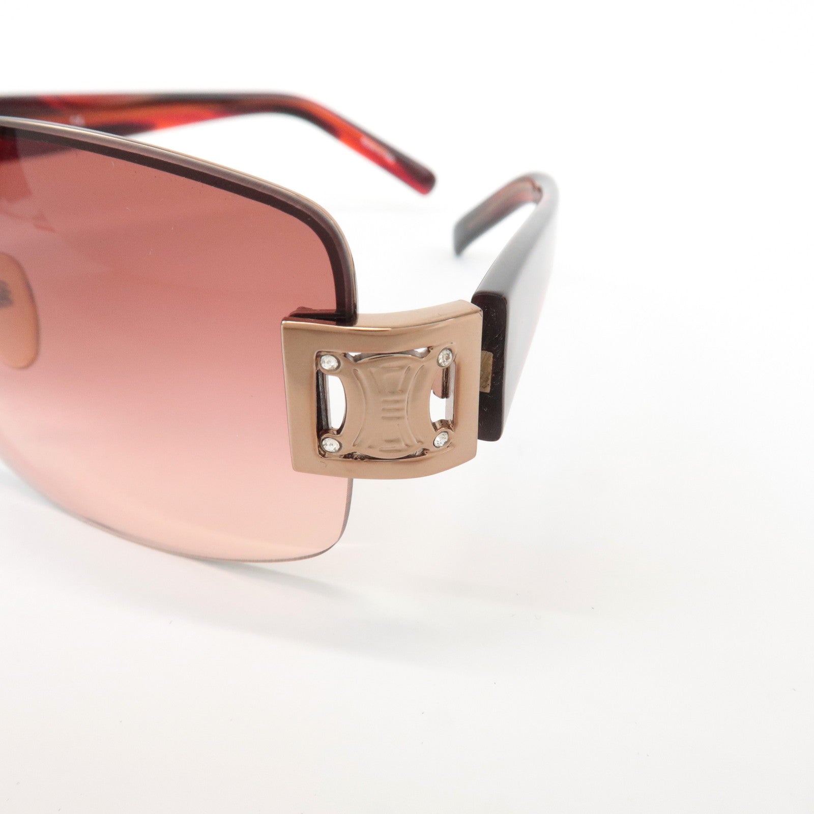 CELINE Plastic Sunglasses Red Silver SC1336S Used